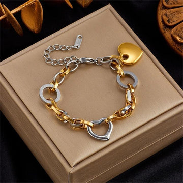 316L Stainless Steel Gold Colour Heart Butterfly Thick Bracelet For Women - High Quality Charming Jewellery - The Jewellery Supermarket